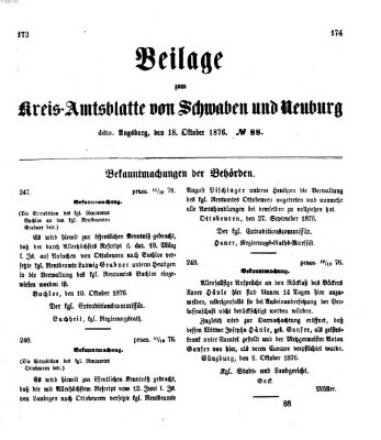 Königlich Bayerisches Kreis-Amtsblatt von Schwaben und Neuburg. Beilage zum Kreis-Amtsblatte von Schwaben und Neuburg (Königlich Bayerisches Kreis-Amtsblatt von Schwaben und Neuburg) Mittwoch 18. Oktober 1876