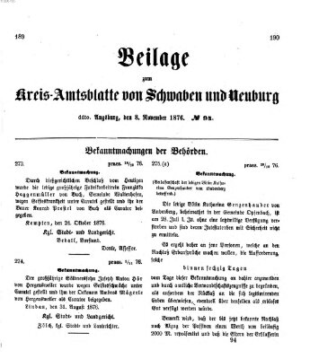 Königlich Bayerisches Kreis-Amtsblatt von Schwaben und Neuburg. Beilage zum Kreis-Amtsblatte von Schwaben und Neuburg (Königlich Bayerisches Kreis-Amtsblatt von Schwaben und Neuburg) Mittwoch 8. November 1876