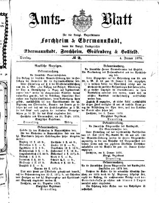 Amtsblatt für die Königlichen Bezirksämter Forchheim und Ebermannstadt sowie für die Königliche Stadt Forchheim Dienstag 4. Januar 1876