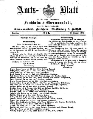 Amtsblatt für die Königlichen Bezirksämter Forchheim und Ebermannstadt sowie für die Königliche Stadt Forchheim Samstag 29. Januar 1876