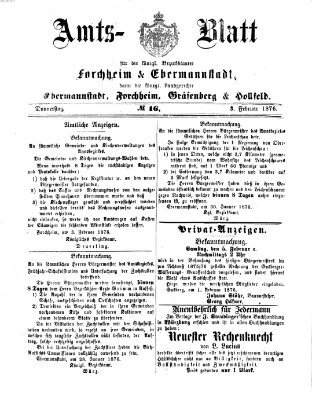 Amtsblatt für die Königlichen Bezirksämter Forchheim und Ebermannstadt sowie für die Königliche Stadt Forchheim Donnerstag 3. Februar 1876