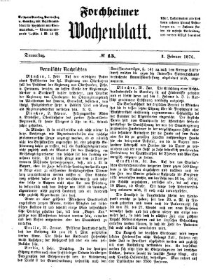 Amtsblatt für die Königlichen Bezirksämter Forchheim und Ebermannstadt sowie für die Königliche Stadt Forchheim Donnerstag 3. Februar 1876