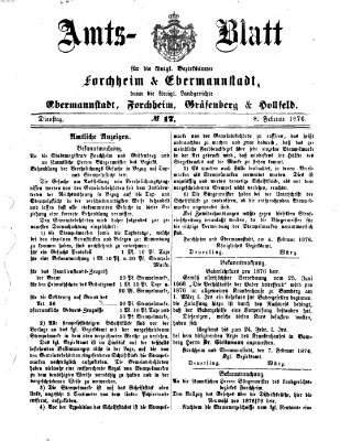 Amtsblatt für die Königlichen Bezirksämter Forchheim und Ebermannstadt sowie für die Königliche Stadt Forchheim Dienstag 8. Februar 1876