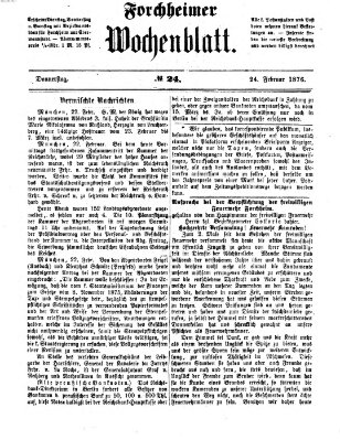 Amtsblatt für die Königlichen Bezirksämter Forchheim und Ebermannstadt sowie für die Königliche Stadt Forchheim Donnerstag 24. Februar 1876