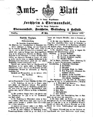 Amtsblatt für die Königlichen Bezirksämter Forchheim und Ebermannstadt sowie für die Königliche Stadt Forchheim Samstag 26. Februar 1876