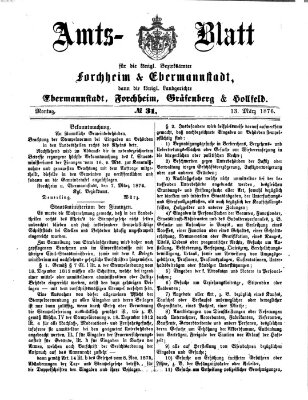 Amtsblatt für die Königlichen Bezirksämter Forchheim und Ebermannstadt sowie für die Königliche Stadt Forchheim Montag 13. März 1876