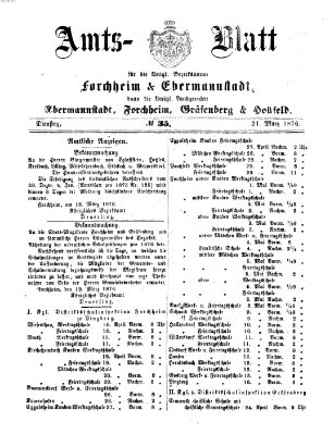 Amtsblatt für die Königlichen Bezirksämter Forchheim und Ebermannstadt sowie für die Königliche Stadt Forchheim Dienstag 21. März 1876