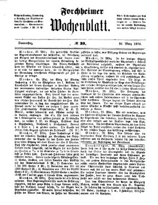 Amtsblatt für die Königlichen Bezirksämter Forchheim und Ebermannstadt sowie für die Königliche Stadt Forchheim Donnerstag 30. März 1876