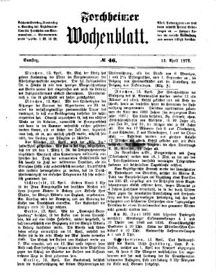 Amtsblatt für die Königlichen Bezirksämter Forchheim und Ebermannstadt sowie für die Königliche Stadt Forchheim Samstag 15. April 1876