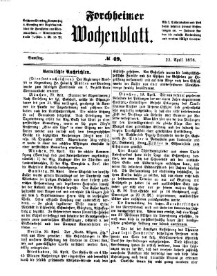 Amtsblatt für die Königlichen Bezirksämter Forchheim und Ebermannstadt sowie für die Königliche Stadt Forchheim Samstag 22. April 1876