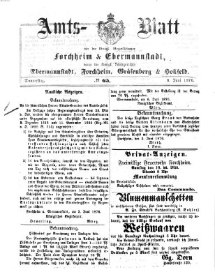 Amtsblatt für die Königlichen Bezirksämter Forchheim und Ebermannstadt sowie für die Königliche Stadt Forchheim Donnerstag 8. Juni 1876