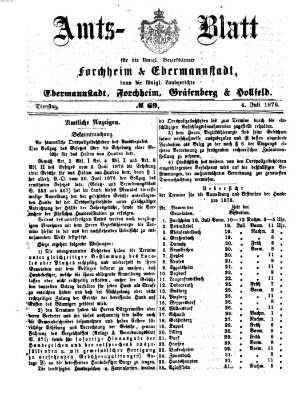 Amtsblatt für die Königlichen Bezirksämter Forchheim und Ebermannstadt sowie für die Königliche Stadt Forchheim Dienstag 4. Juli 1876