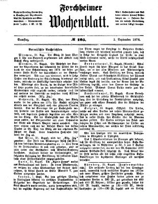 Amtsblatt für die Königlichen Bezirksämter Forchheim und Ebermannstadt sowie für die Königliche Stadt Forchheim Samstag 2. September 1876