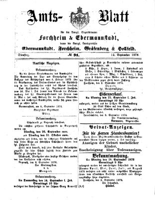 Amtsblatt für die Königlichen Bezirksämter Forchheim und Ebermannstadt sowie für die Königliche Stadt Forchheim Dienstag 12. September 1876