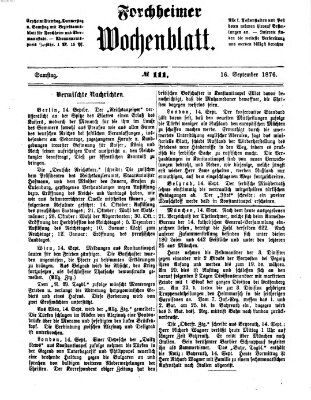 Amtsblatt für die Königlichen Bezirksämter Forchheim und Ebermannstadt sowie für die Königliche Stadt Forchheim Samstag 16. September 1876