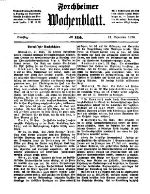 Amtsblatt für die Königlichen Bezirksämter Forchheim und Ebermannstadt sowie für die Königliche Stadt Forchheim Samstag 23. September 1876