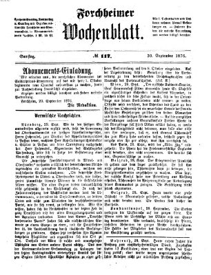 Amtsblatt für die Königlichen Bezirksämter Forchheim und Ebermannstadt sowie für die Königliche Stadt Forchheim Samstag 30. September 1876