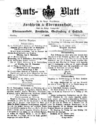 Amtsblatt für die Königlichen Bezirksämter Forchheim und Ebermannstadt sowie für die Königliche Stadt Forchheim Samstag 28. Oktober 1876