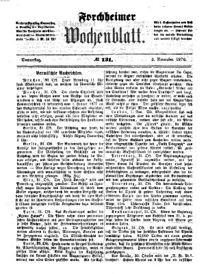 Amtsblatt für die Königlichen Bezirksämter Forchheim und Ebermannstadt sowie für die Königliche Stadt Forchheim Donnerstag 2. November 1876