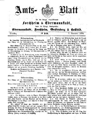 Amtsblatt für die Königlichen Bezirksämter Forchheim und Ebermannstadt sowie für die Königliche Stadt Forchheim Dienstag 7. November 1876