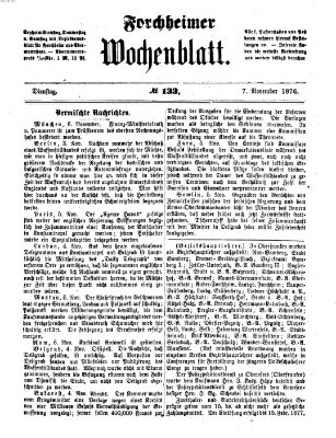 Amtsblatt für die Königlichen Bezirksämter Forchheim und Ebermannstadt sowie für die Königliche Stadt Forchheim Dienstag 7. November 1876