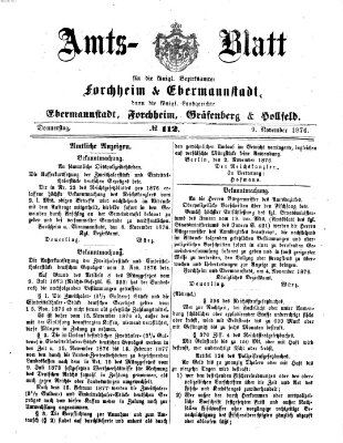 Amtsblatt für die Königlichen Bezirksämter Forchheim und Ebermannstadt sowie für die Königliche Stadt Forchheim Donnerstag 9. November 1876