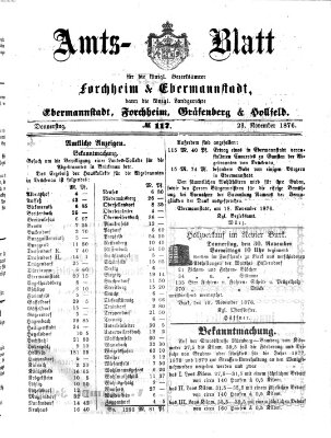 Amtsblatt für die Königlichen Bezirksämter Forchheim und Ebermannstadt sowie für die Königliche Stadt Forchheim Donnerstag 23. November 1876