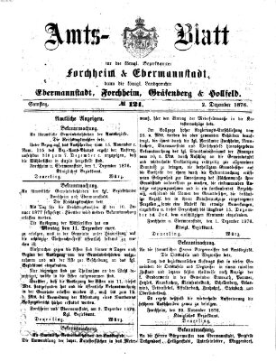 Amtsblatt für die Königlichen Bezirksämter Forchheim und Ebermannstadt sowie für die Königliche Stadt Forchheim Samstag 2. Dezember 1876