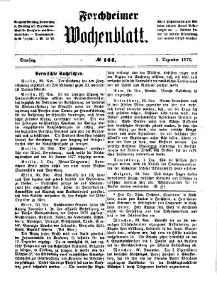 Amtsblatt für die Königlichen Bezirksämter Forchheim und Ebermannstadt sowie für die Königliche Stadt Forchheim Samstag 2. Dezember 1876