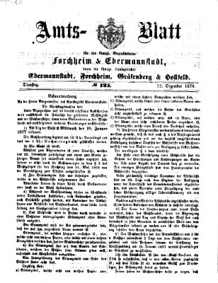 Amtsblatt für die Königlichen Bezirksämter Forchheim und Ebermannstadt sowie für die Königliche Stadt Forchheim Dienstag 12. Dezember 1876