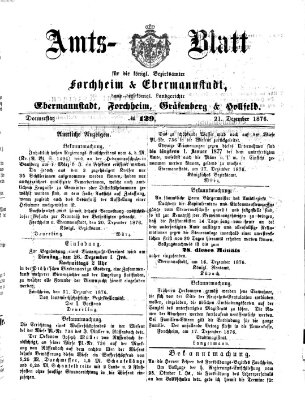 Amtsblatt für die Königlichen Bezirksämter Forchheim und Ebermannstadt sowie für die Königliche Stadt Forchheim Donnerstag 21. Dezember 1876