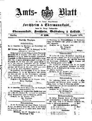 Amtsblatt für die Königlichen Bezirksämter Forchheim und Ebermannstadt sowie für die Königliche Stadt Forchheim Samstag 23. Dezember 1876