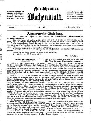 Amtsblatt für die Königlichen Bezirksämter Forchheim und Ebermannstadt sowie für die Königliche Stadt Forchheim Samstag 23. Dezember 1876