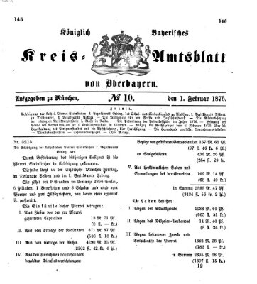 Königlich-bayerisches Kreis-Amtsblatt von Oberbayern (Münchner Intelligenzblatt) Dienstag 1. Februar 1876