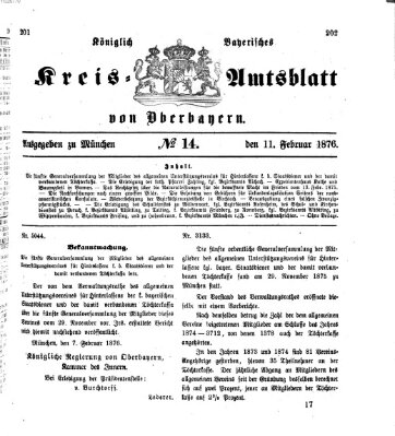 Königlich-bayerisches Kreis-Amtsblatt von Oberbayern (Münchner Intelligenzblatt) Freitag 11. Februar 1876