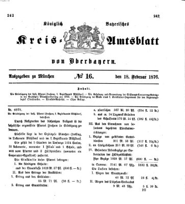 Königlich-bayerisches Kreis-Amtsblatt von Oberbayern (Münchner Intelligenzblatt) Freitag 18. Februar 1876