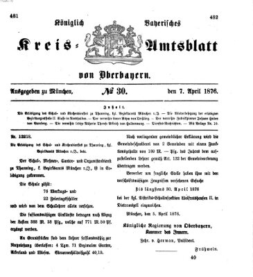 Königlich-bayerisches Kreis-Amtsblatt von Oberbayern (Münchner Intelligenzblatt) Freitag 7. April 1876