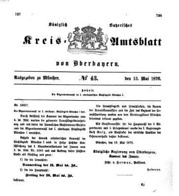 Königlich-bayerisches Kreis-Amtsblatt von Oberbayern (Münchner Intelligenzblatt) Samstag 13. Mai 1876