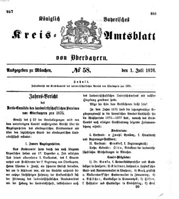 Königlich-bayerisches Kreis-Amtsblatt von Oberbayern (Münchner Intelligenzblatt) Samstag 1. Juli 1876