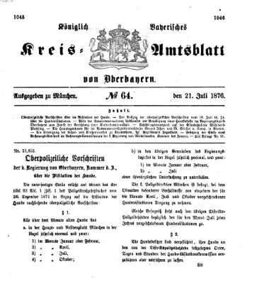 Königlich-bayerisches Kreis-Amtsblatt von Oberbayern (Münchner Intelligenzblatt) Freitag 21. Juli 1876