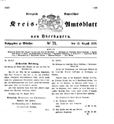 Königlich-bayerisches Kreis-Amtsblatt von Oberbayern (Münchner Intelligenzblatt) Dienstag 15. August 1876