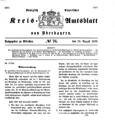 Königlich-bayerisches Kreis-Amtsblatt von Oberbayern (Münchner Intelligenzblatt) Dienstag 29. August 1876