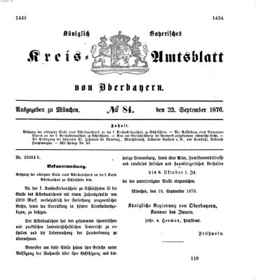 Königlich-bayerisches Kreis-Amtsblatt von Oberbayern (Münchner Intelligenzblatt) Freitag 22. September 1876