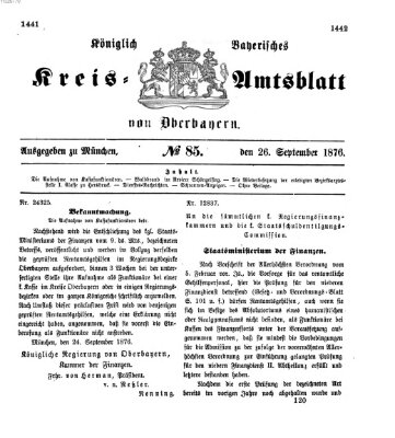 Königlich-bayerisches Kreis-Amtsblatt von Oberbayern (Münchner Intelligenzblatt) Dienstag 26. September 1876