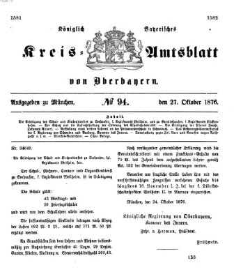 Königlich-bayerisches Kreis-Amtsblatt von Oberbayern (Münchner Intelligenzblatt) Freitag 27. Oktober 1876