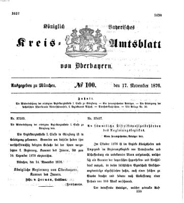 Königlich-bayerisches Kreis-Amtsblatt von Oberbayern (Münchner Intelligenzblatt) Freitag 17. November 1876