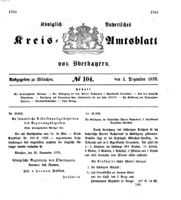 Königlich-bayerisches Kreis-Amtsblatt von Oberbayern (Münchner Intelligenzblatt) Freitag 1. Dezember 1876