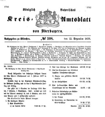 Königlich-bayerisches Kreis-Amtsblatt von Oberbayern (Münchner Intelligenzblatt) Dienstag 12. Dezember 1876