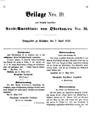 Königlich-bayerisches Kreis-Amtsblatt von Oberbayern (Münchner Intelligenzblatt) Freitag 7. April 1876