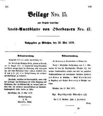 Königlich-bayerisches Kreis-Amtsblatt von Oberbayern (Münchner Intelligenzblatt) Freitag 26. Mai 1876